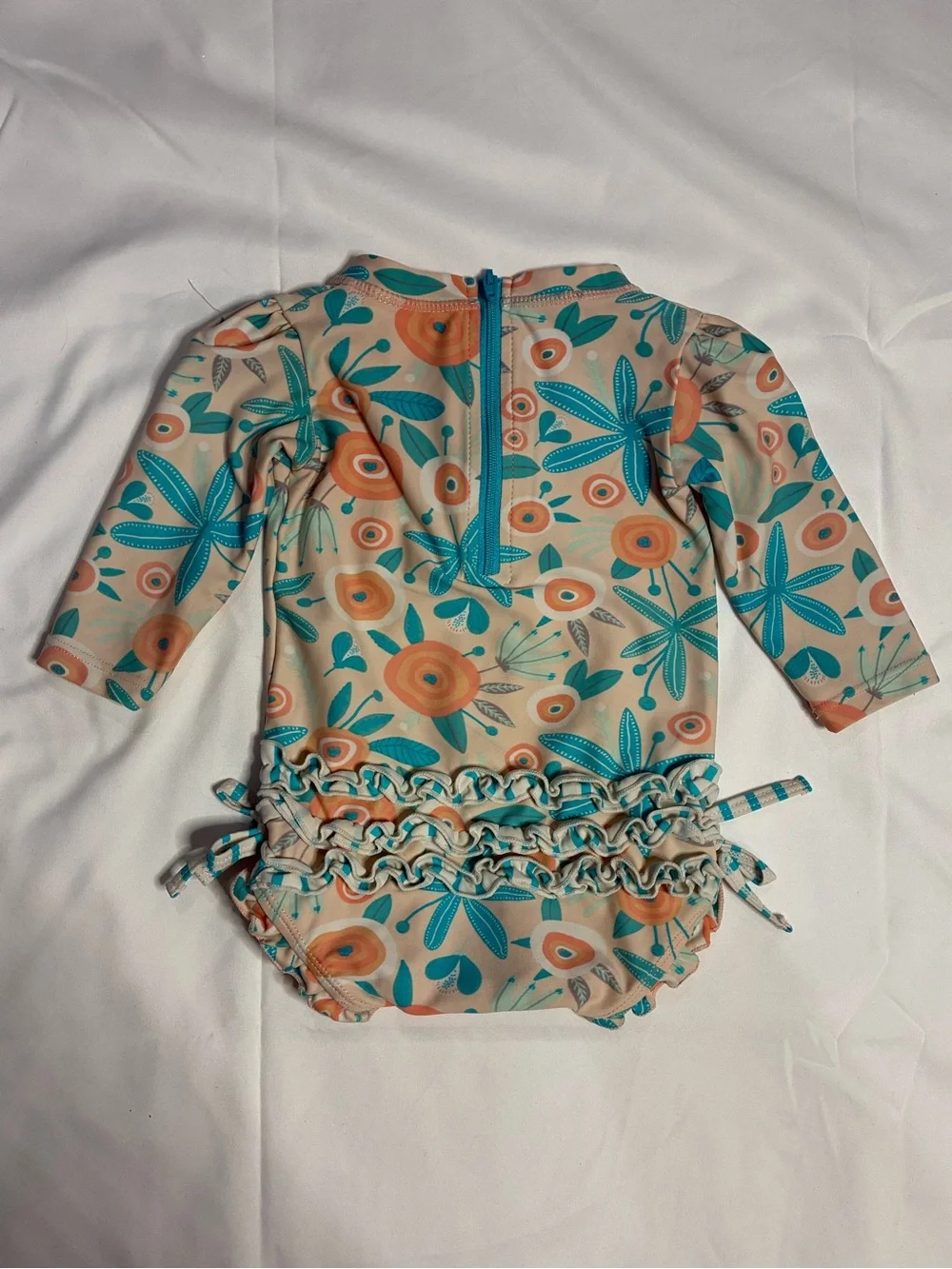 RuffleButts Baby Girl Floral Long Sleeve One Piece Swimsuit 6-12M
